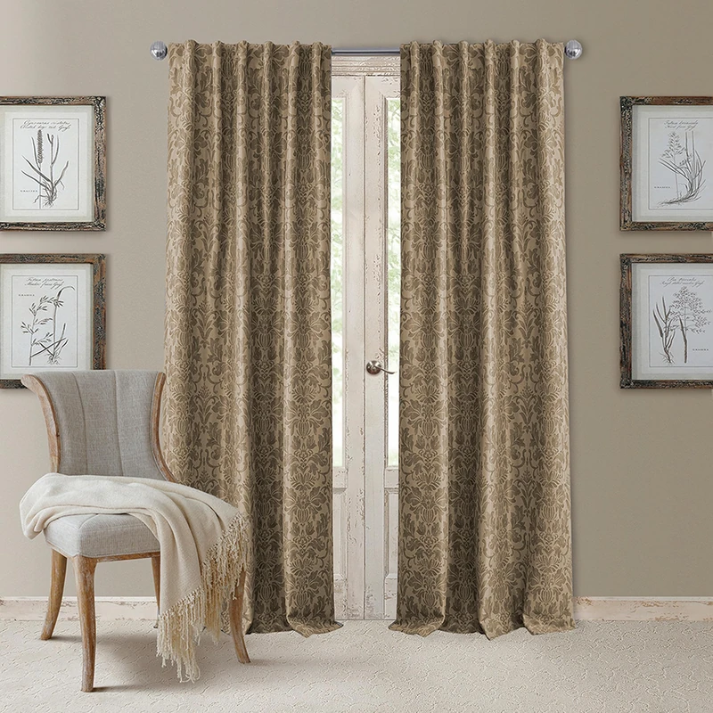 Elrene Home Fashions 20862ELR Antonia Blackout Rod Pocket/Back Tab Window Curtain Panel,Taupe,52" X 108 - Image 1