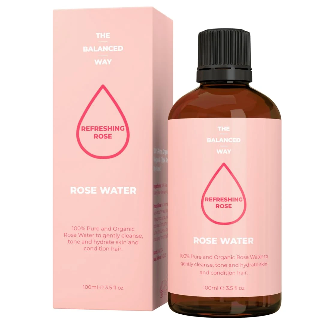 100% Pure Organic Rose Water for Face (100ml) | Calms & Soothes Irritated/Red Skin | Heals Blemishes | Softens Skin & Hair | Incredibly Gentle, Triple Distilled, Vegan