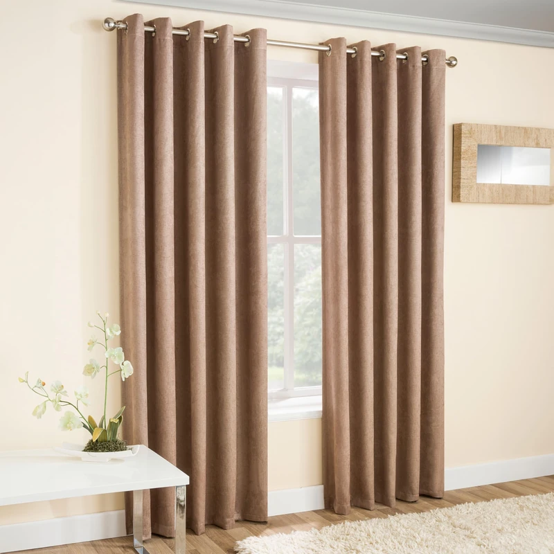 Enhanced Living Vogue Latte Natural 90 x 108 inch (229x274cm) Eyelet Thermal Noise Reducing Dim Out Curtains for Bedroom and Living Room