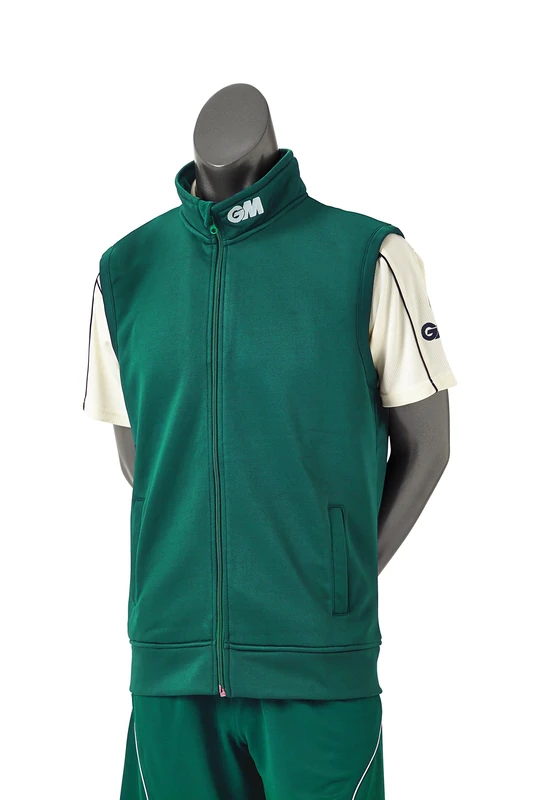 Gunn & Moore GM | Mens Cricket Performance Training Gilet | 100 Percent Polyester Jersey Anti-Pill Fleece | Elasticated Waist | GM Logo to Collar | Dark Green | XXXL - 48" Chest