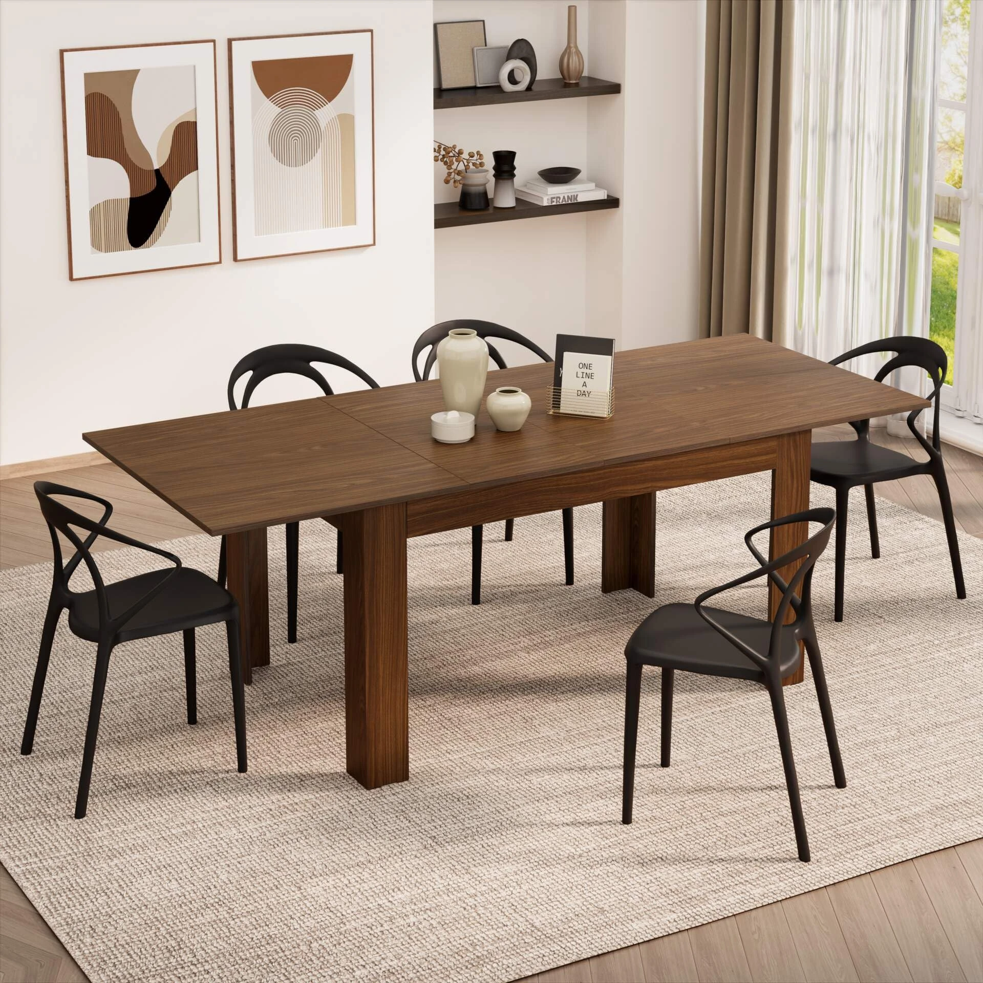 Mobili Fiver, Easy, Extendable dining table, 140(220) x90 cm, Canaletto Walnut, Made In Italy