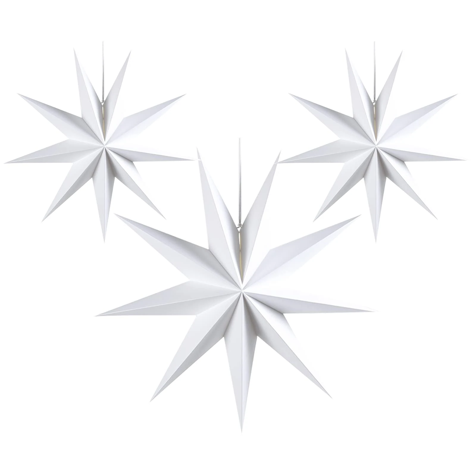 White Paper Star Lanterns Christmas Decorations, 9 Pointed Paper Star Lanterns, Xmas Decorations, Christmas Tree Decorations Hanging Paper Stars (30cm 3pcs)