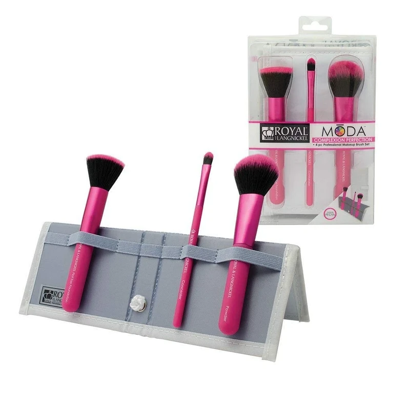 MODA Complexion Perfection 4 pc Makeup Brush Flip Kit, Pink