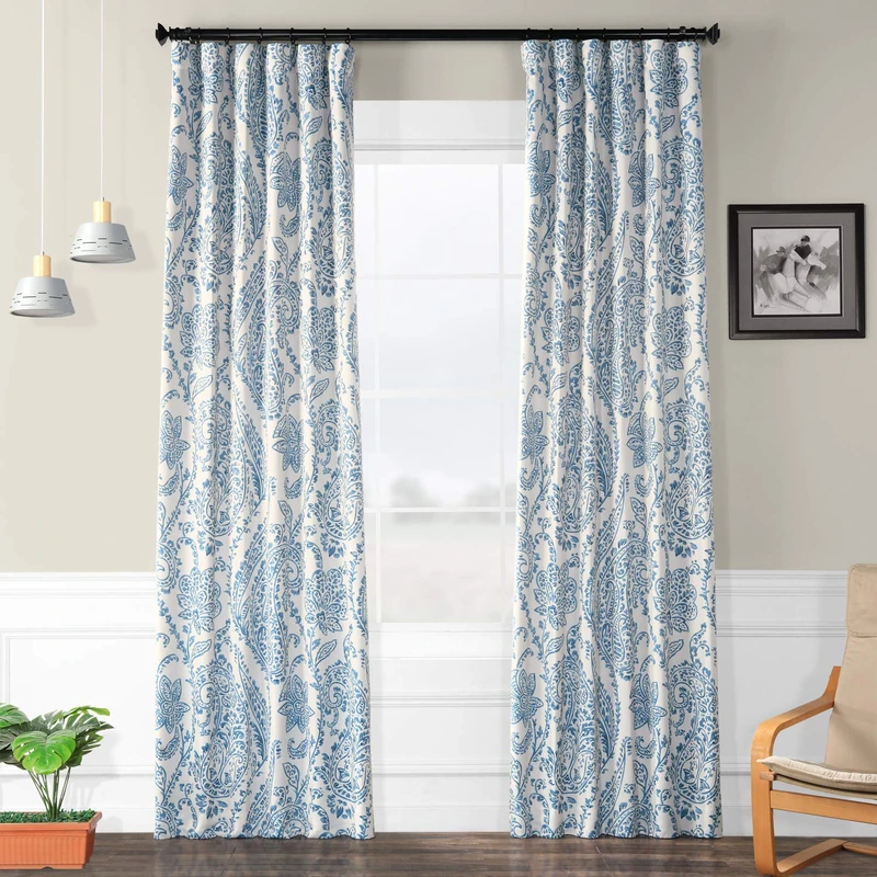 HPD Half Price Drapes Printed Room Darkening Curtain 50 X 108 (1 Panel), BOCH-KC16072-108, Tea Time China Blue