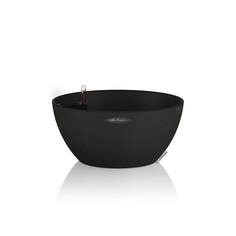 Lechuza Self Watering Plant Pot CUBETO Stone 40 Garden Flower Indoor and Outdoor Plastic Planter with Drainage Hole D40 H18 cm Graphite Black