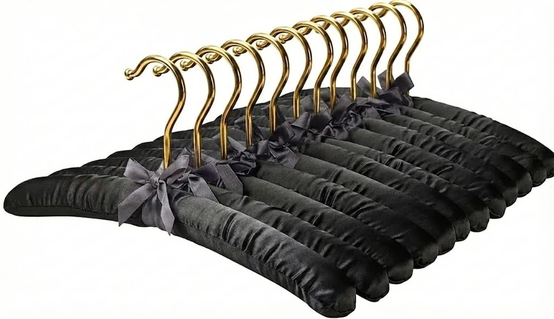 Florida Brands Padded Clothing Fabric Hangers for Women Clothing - Black, Set of 12 Premium Coat Hangers for Closet, Bride Hanger for Wedding Dress, Sweater Hangers