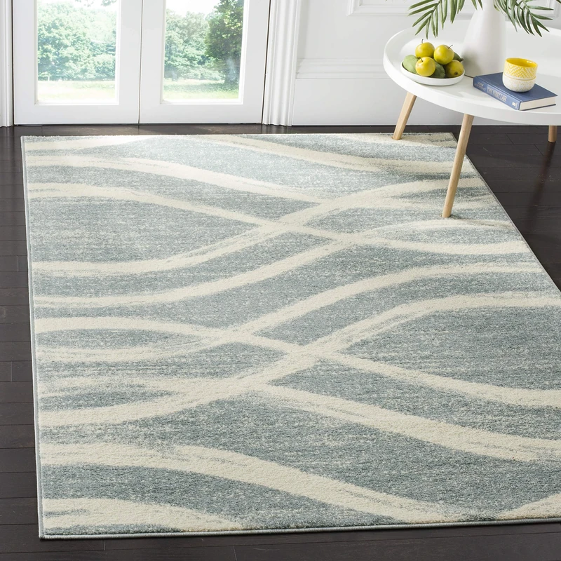 Safavieh Modern Wave Distressed Indoor Woven Rectangle Area Rug, Adirondack Collection, ADR125, in Cream / Slate, 122 X 183 cm for Living Room, Bedroom or Any Indoor Space