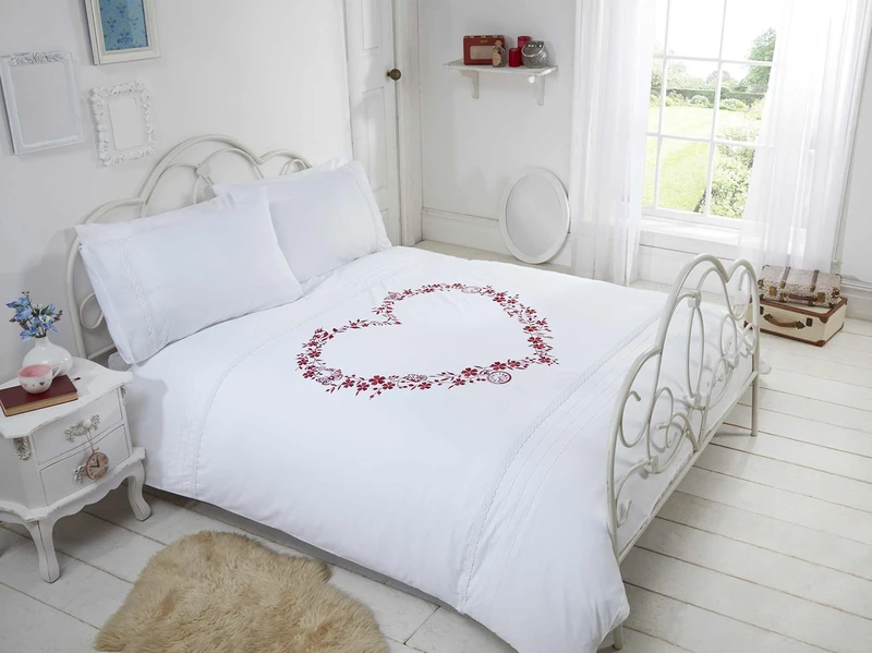 Rapport Home Heart Duvet Set, SuperKing-White, Polyester-Cotton, Super-King