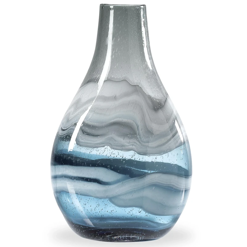 Torre & Tagus Andrea Mouth Blown Glass Vase for Home Decor - 14" Tall Large Blue Glass Vase Table Centerpiece, Handmade Blue Vases for Decor in Coastal Living Room, Entryway, Bedroom