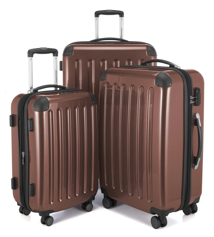 HAUPTSTADTKOFFER - Alex - Set of 3 Hard-Side Luggages Glossy Suitcase Hardside Spinner Trolley Expandable (20", 24" & 28"), Brown