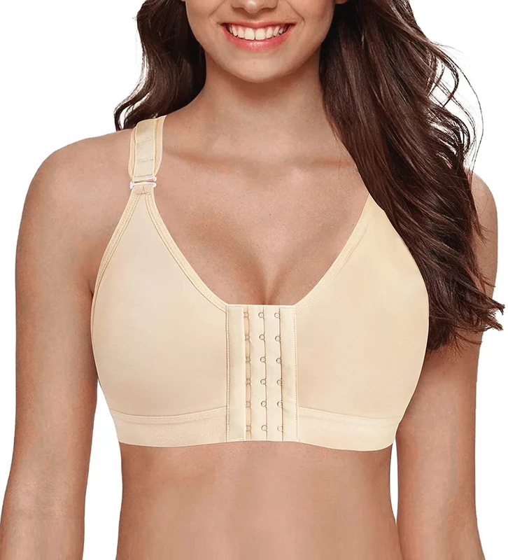 YIANNA Post Surgery Bra Front Fastening Sports Bras Post Surgical Mastectomy Bralettes for Women Beige, 128 Size L