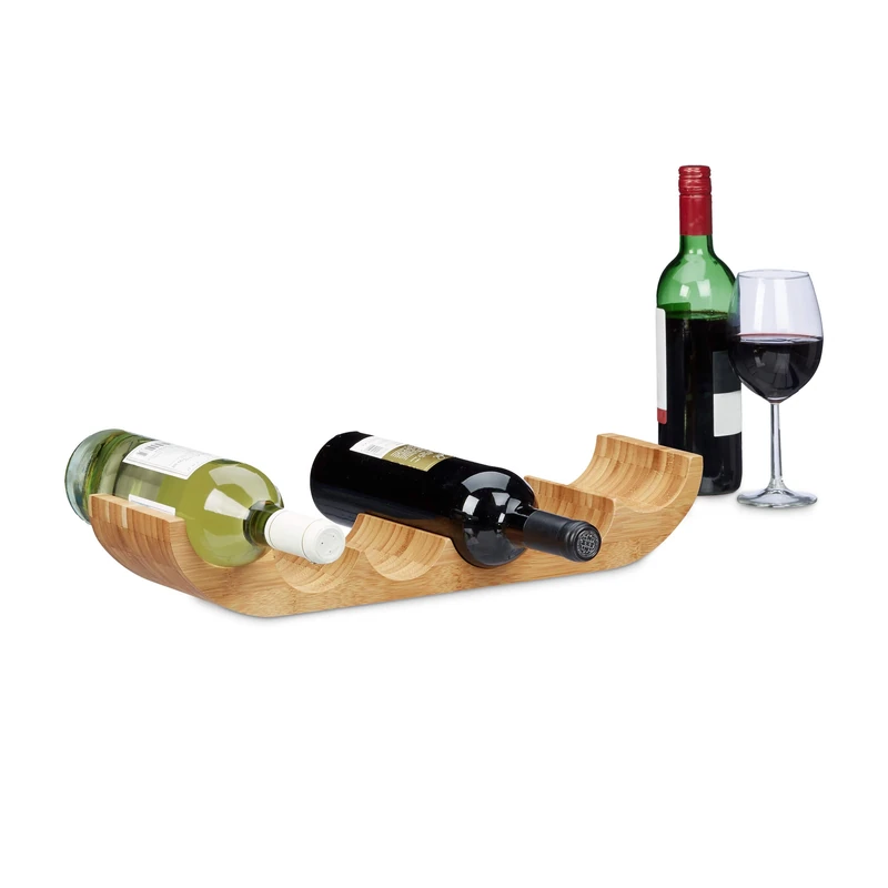 Relaxdays Bamboo Wine Rack, Bottle Holder for 6 Standard Bottles, Original Design, Horizontal Orientation, Size: ca 8 x 47.5 x 11.5 cm, Natural