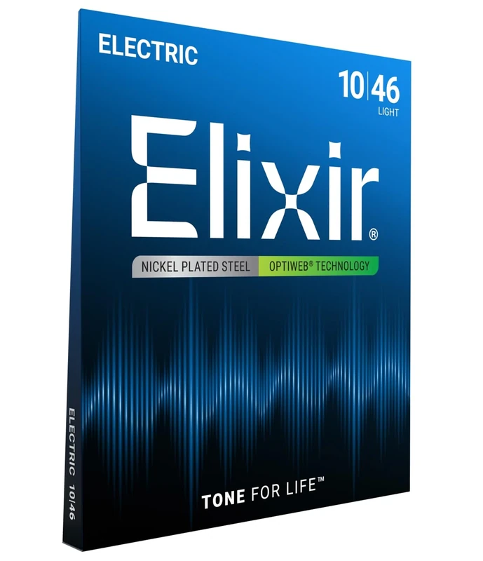 Elixir 19052 Strings Electric Guitar Strings with OPTIWEB® Coating, Light (.010-.046), Blue