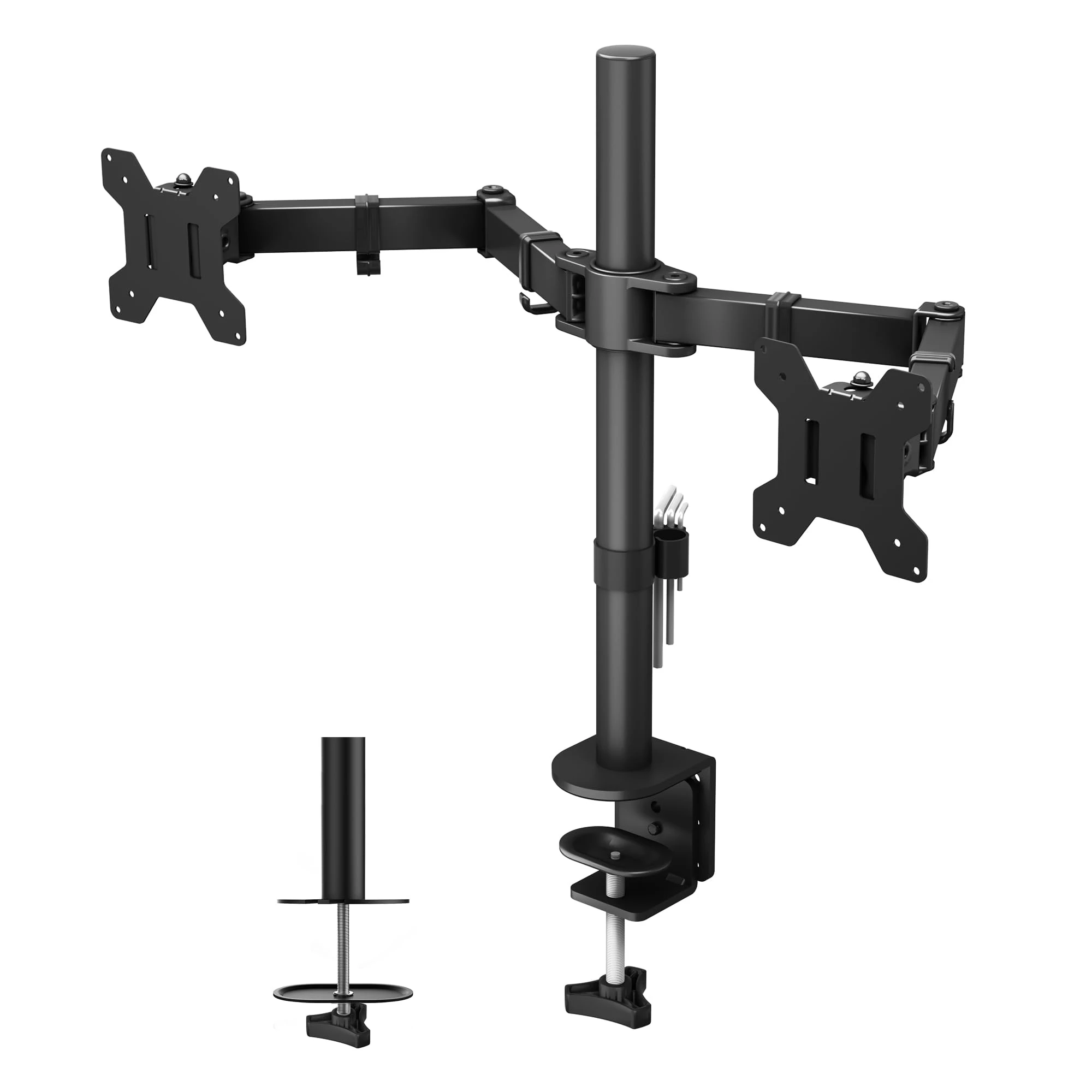 BONTEC Dual Monitor Stand, Adjustable Arm Desk Mount for 13-27 Inch Screens, VESA Mount, Full Motion Tilt & 360° Rotation, Max 10kg per Arm, Height Adjustable, Easy Install