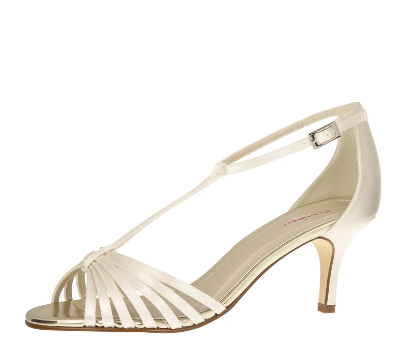 Rainbow Club Bridal Shoes Estelle - Pumps, high-Heeled Sandal - Ivory Satin, Strap, Funnel Heel - Size 39.5 EU (6.5 UK)