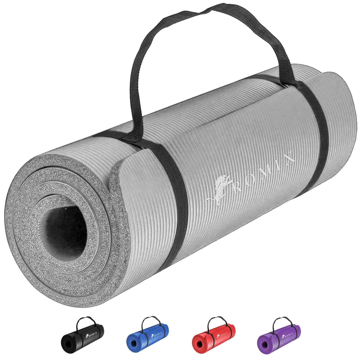 ROMIX Yoga Mat Thick 10 MM Foam Exercise Mat, 180x60x1cm Non Slip Gym Mats With Carry Bag and Strap, Lightweight NBR Workout Yoga Mats for Women Men Pilates Gymnastics Meditation Home Outdoor