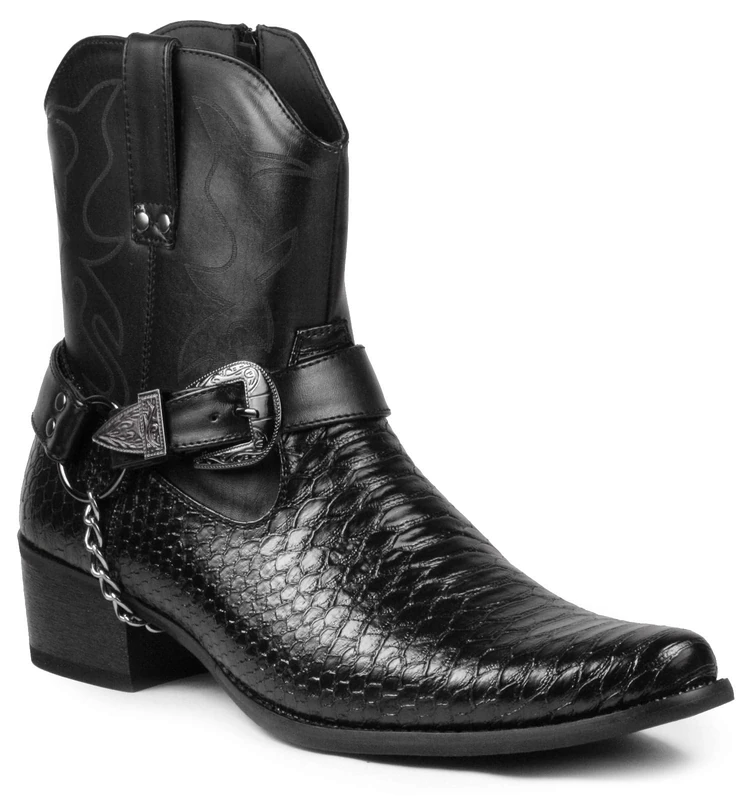 Metrocharm Diego-01 Men's Belt Buckle Chain Strap Western Cowboy Boots black Size: 10.5 - Image 1