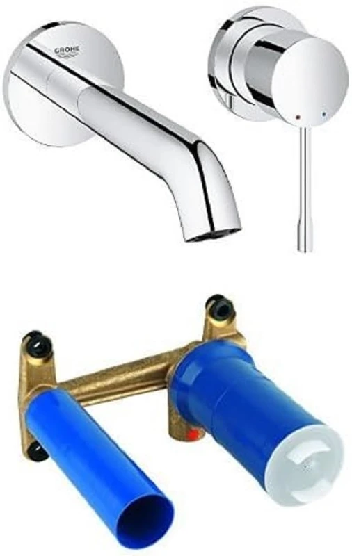 Grohe 23571000 Fitting & 19408001 Essence Wall-Mounted 2-Hole Basin Tap, Final Assembly Set (Concealed Body Not Included)