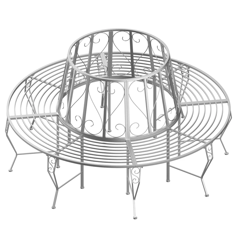 Outsunny Outdoor Garden Metal Round Tree Bench Seat Diameter 160cm Height 90cm Silver - Image 1