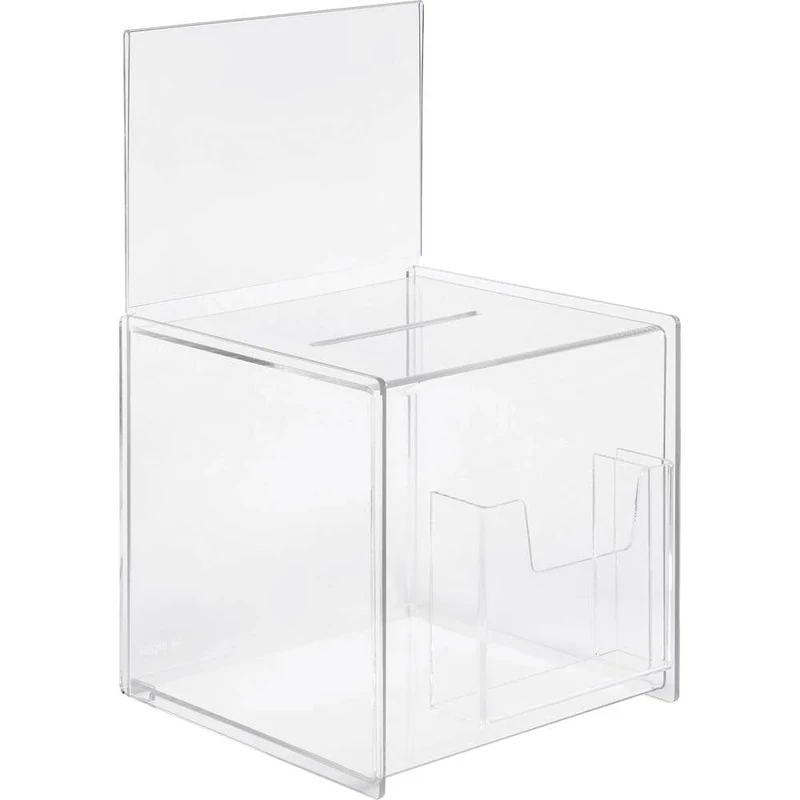 SIGEL VA152 Promotional Box / Suggestion Box, 21 x 36 x 21 cm, additional compartment, with insert panel for A5, acrylic, transparent