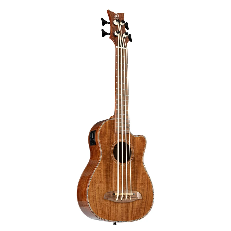 Ortega Guitars Bass Ukulele Electro-Acoustic – Lizard Series – Including Gig Bag – Acacia, Natural (CAIMAN-BS-GB)