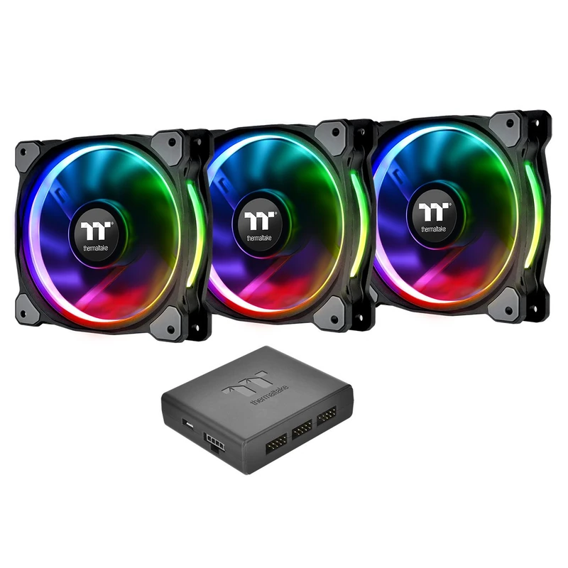 Thermaltake CL-F053-PL12SW-A Riing Plus 12 LED RGB Radiator Fan - Black (Pack of 3) - Image 1