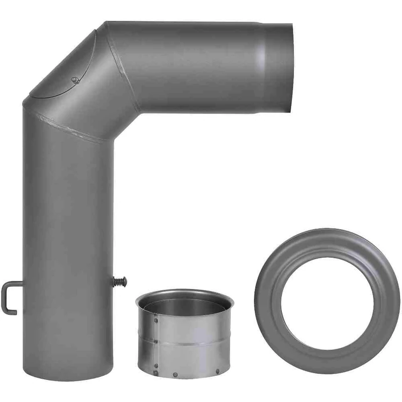 Firefix RD150/SET Oven Pipe Set 2 mm Thick Steel (Angle Pipe Set) 150 mm Diameter for Stoves and Fis 3 Pieces Dark Grey Black