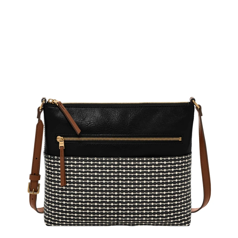 Fossil Women's Fiona Large or Small Crossbody Purse Handbag for Women, Black Stripe, Large