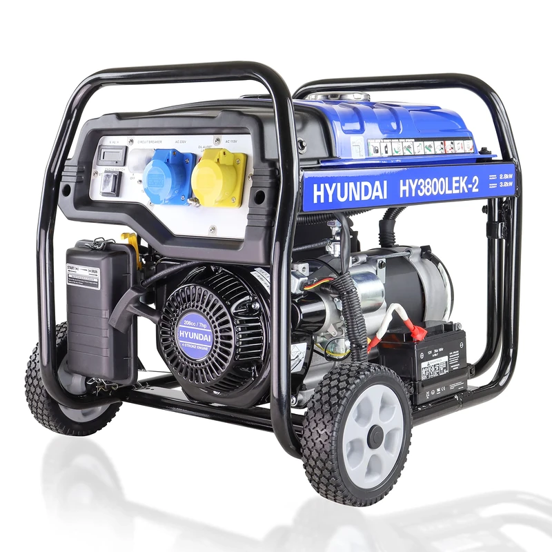 Hyundai Petrol Open Frame Generator 3.2kW / 4kVA, For Home or Site Use Powering Power Tools, Lighting Rrigs, Garages, Workshops, 3 Year Warranty
