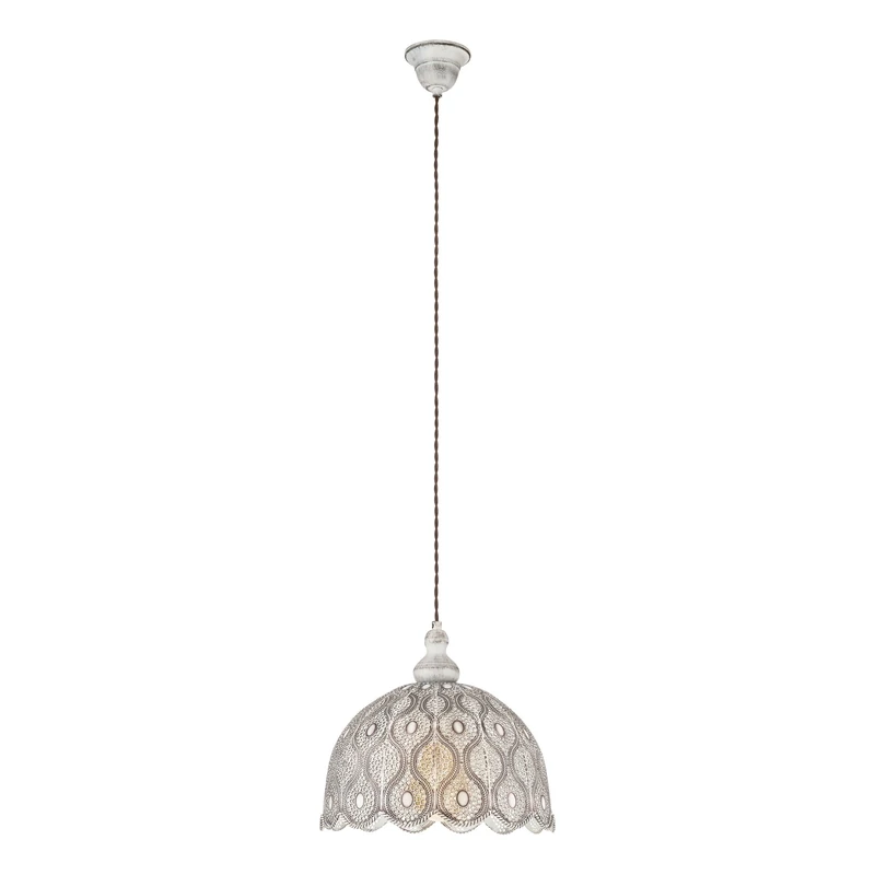 Eglo Pendant Light Talbot 2, Single-Light Hanging Lamp Vintage, Oriental, Boho, Steel Pendant in Antique White, Dining Table Lamp, Living Room Hanging Lamp, E27 Socket