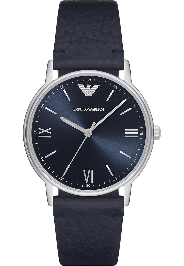 Emporio Armani Watch for Men, Three Hand Movement, 41 mm Silver Stainless Steel Case with a Leather Strap, AR11012