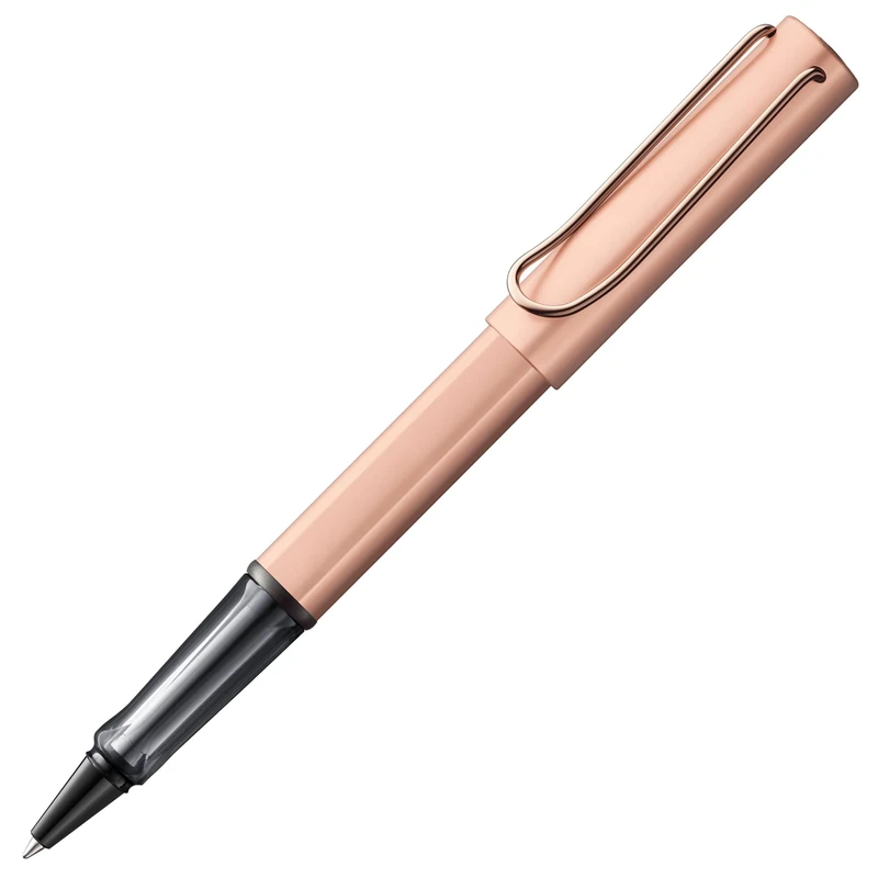 Lamy Lx rosegold Rollerball Pen – lightweight pen with transparent, ergonomic grip & line width M - anodized aluminium body – including rollerball refill M 63 in black ink & metal case
