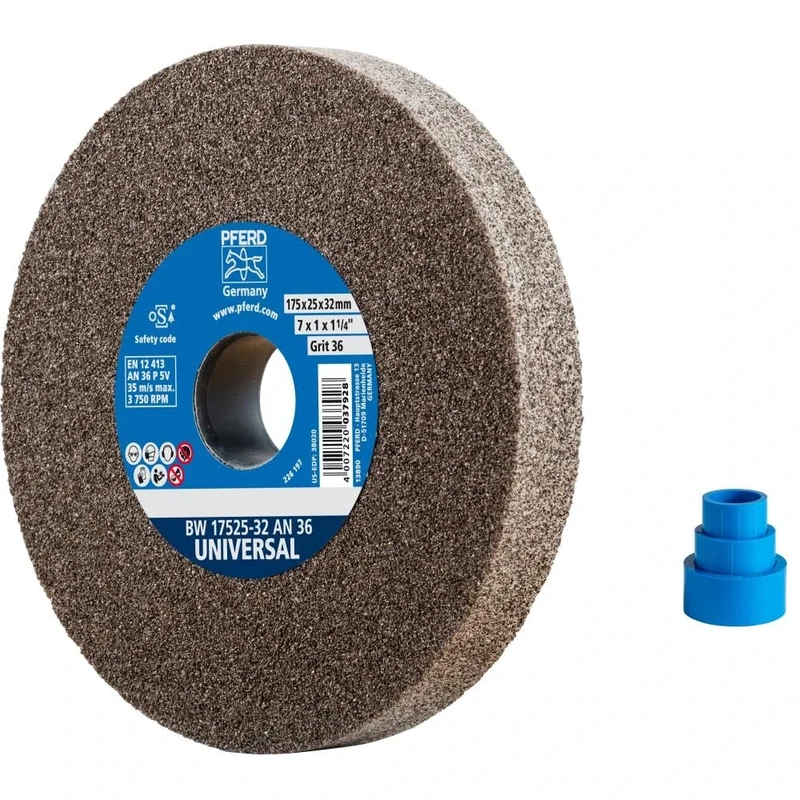PFERD 39009709 Sanding Disc 175 x 25 x 32 mm Universal Grain Size 36 Normal Corundum – Universal Sanding Disc with Integrated Reducing Sleeves (25/20/16 mm)
