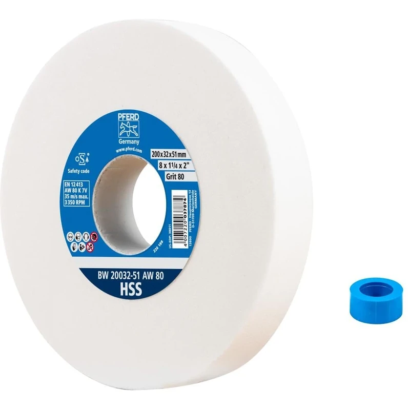 PFERD 39009704 Sanding Disc 200 x 32 x 51 mm High-Speed Steel Grain Size 80 White Corundum – Sanding Disc for Processing High-Alloy Steels with Integrated Reducing Sleeve (32 mm)