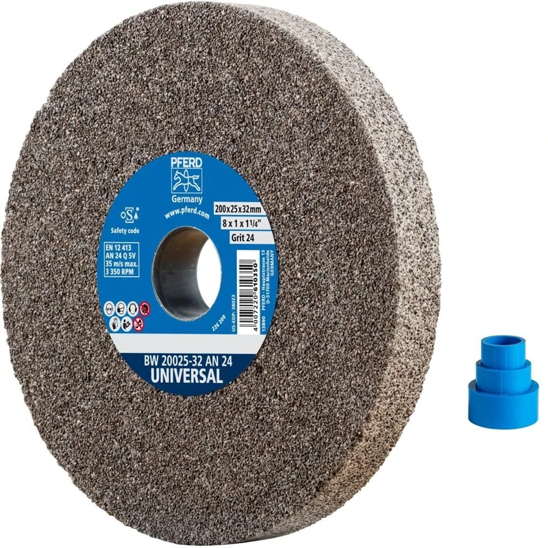 PFERD Grinding Disc 200 x 25 x 32 mm Universal Design 24 Grain Size Normal Corundum 39008440 – Universal Sanding Disc with Integrated Reducing Sleeves (25/20/16 mm)