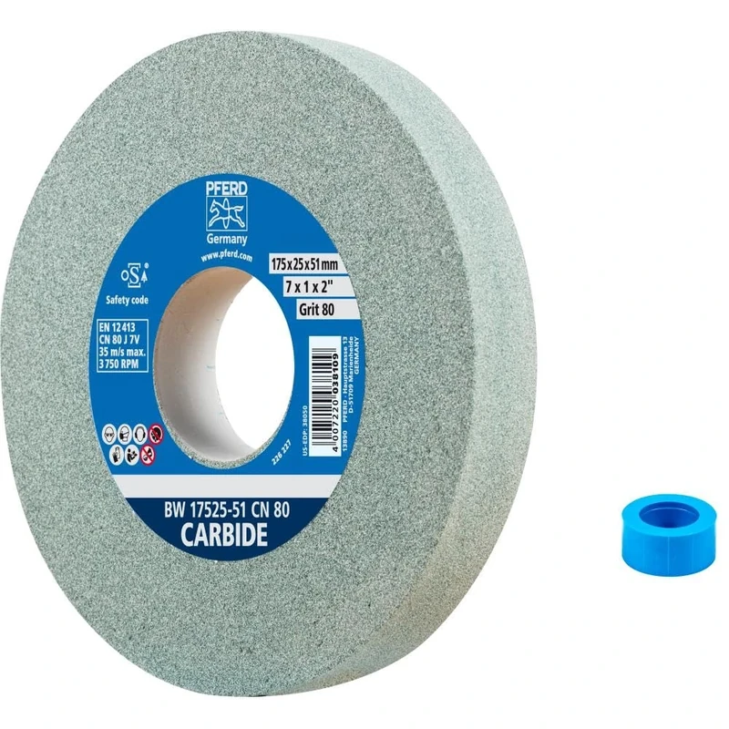 PFERD Sanding Disc 175 x 25 x 51 mm, Carbide, Grain Size 80, Silicon Carbide, 39009726 - Sanding Disc for Working Hard Materials with Integrated Reducing Sleeve (32 mm)