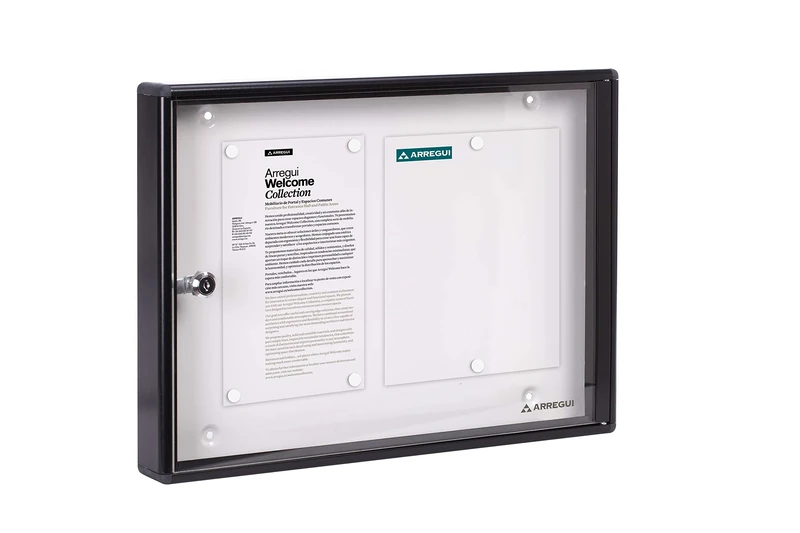 ARREGUI PAN44 Aluminium Display Case for 2 DIN A4 Sheets | Rustproof Display Case | Magnetic Information Box with Key | Information Board | 8 Magnets Including | 35 x 48 x 5 cm | Black