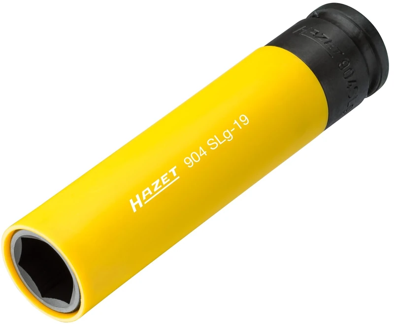 HAZET 1/2 inch (12.5 mm) Square Drive Socket with Plastic Sleeve to Protect Rims, Extra Long: 130 mm, Spanner Width: 19 mm) 904SLG-19
