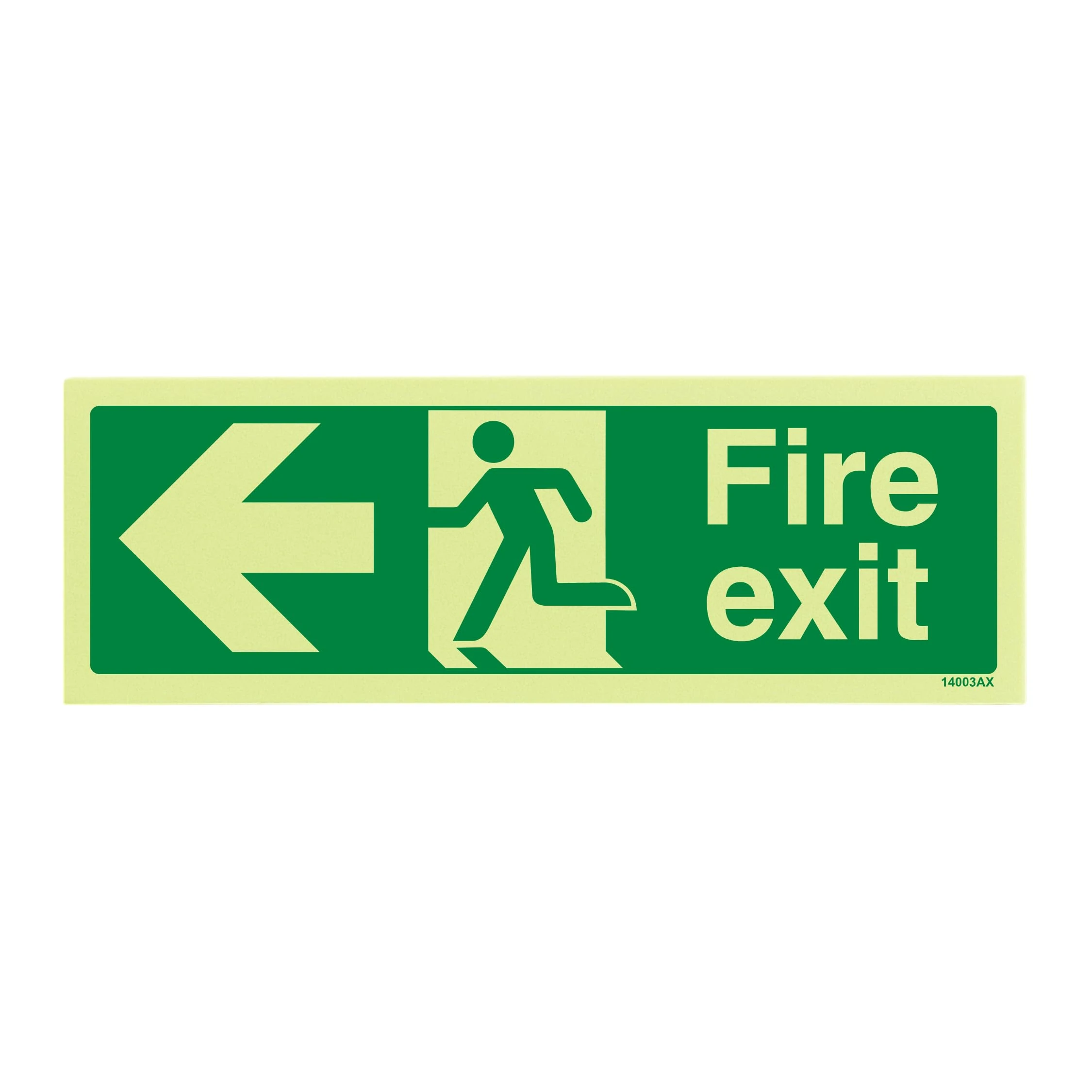 V Safety Glow in the Dark Fire Exit Sign with Left Arrow – 300 x 100mm Rigid Plastic – Emergency Escape Route Sign – ISO 7010 Compliant – Photoluminescent Safety Signage for Workplaces