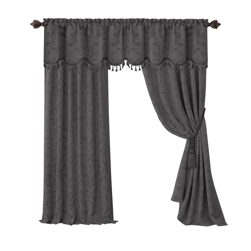 Elrene Home Fashions Mia Jacquard Scroll Blackout Window Curtain, 52" x 95" (1 panel), Grey