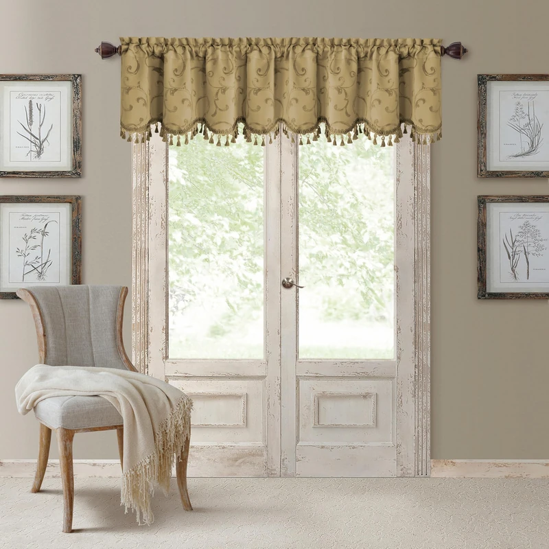 Elrene Home Fashions Mia Jacquard Scroll Blackout Valance, 52" x 19" (1, Gold