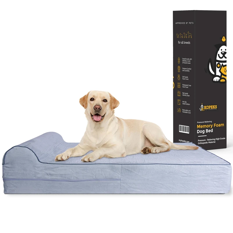 KOPEKS Jumbo Orthopedic Dog Bed - 7-inch Thick Memory Foam Pet Bed with Pillow With Removable Cover & Free Waterproof Liner - For Large Breed Dogs