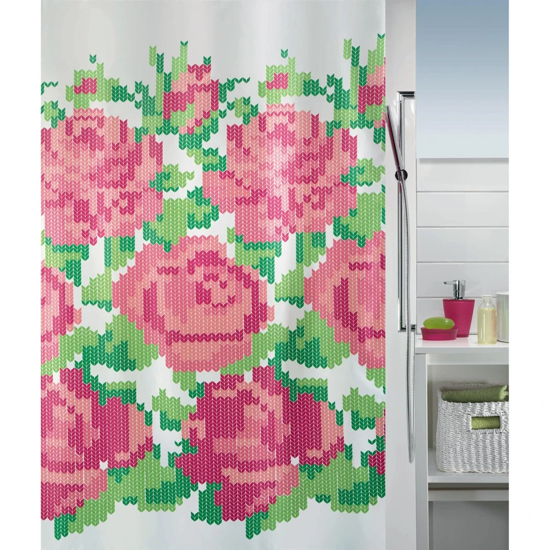 Spirella 10.18483 Textile PENELOPE Rose/Green Shower Curtain 180 x 200 cm Polyester 180 x 200 cm