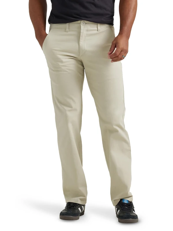 Lee Men's Extreme Motion Flat Front Regular Straight Pant Fit, Stone, 33W x 29L - Image 1