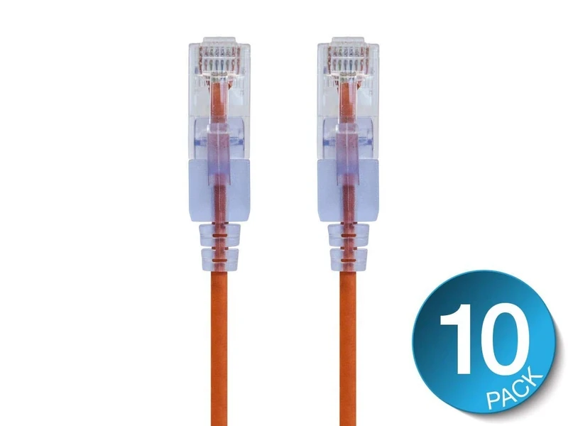 Monoprice Cat6A Ethernet Patch Cable - 1 Feet - Orange (10 Pack) Snagless RJ45 550Mhz UTP Pure Bare Copper Wire 10G 30AWG - SlimRun Series