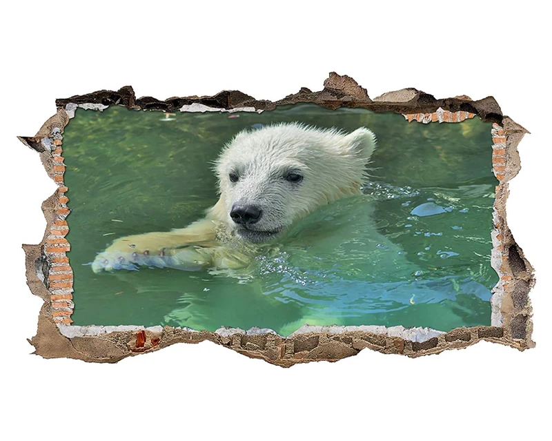 E032 Cute Polar Bear Nursery Lake Swim Animals Wall Decal Poster 3D Art StickersKids Bedroom Baby Nursery Cool Livingroom Hall Boys Girls (HUGE (100x175cm))