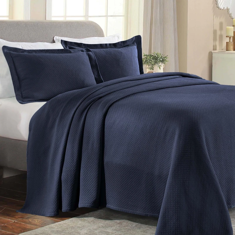 Superior Cotton Bedspread, Navy Blue, Full
