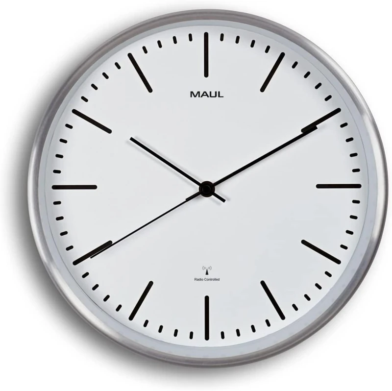 Maul MAULfly Radio Controlled Wall Clock, Metal, White, 30 x 30 x 4.5 cm