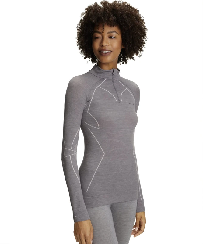 FALKE Women's Wool Tech. Base Layer Top, Thermal, Grey (Grey-Heather 3757), XL (1 Piece)