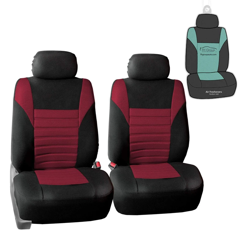 FH GROUP Car Seat Covers Premium 3D Air Mesh Front Pair Set Airbag Compatible Burgundy and Black Automotive Seat Covers Universal Fit Interior Accessories for Cars Trucks and SUVs FB068102